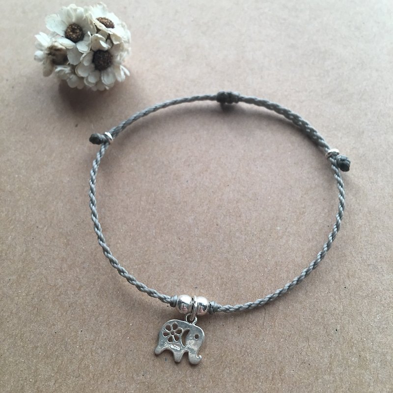 ~M+Bear~Elephant Brazilian Wax line sterling silver braided bracelet 925 silver bracelet / anklet - สร้อยข้อมือ - โลหะ สีเทา