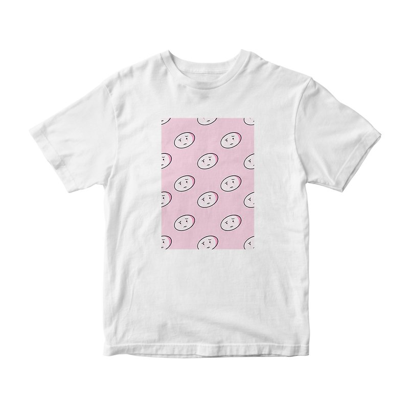 Pink Sad Face Pink Background T-shirt White Unisex - เสื้อยืดผู้ชาย - ผ้าฝ้าย/ผ้าลินิน ขาว