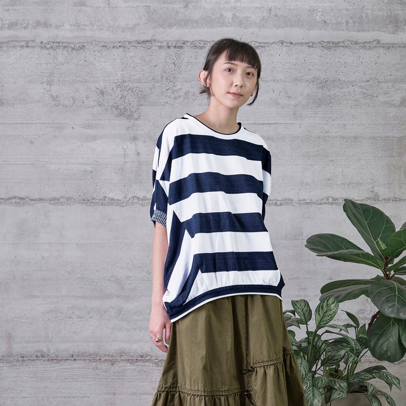 High Wave Color Ribbed Horizontal Stripe Top | Hot Sale Restock - Women's Tops - Cotton & Hemp Blue