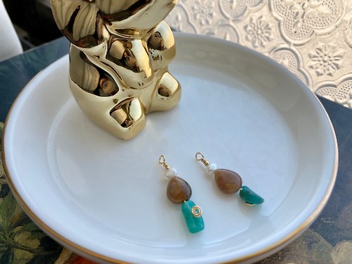 鯨象手作 Jing-Siang Handmade Jewelry 珍珠瑪瑙與天河石耳環 耳針/耳勾/耳夾