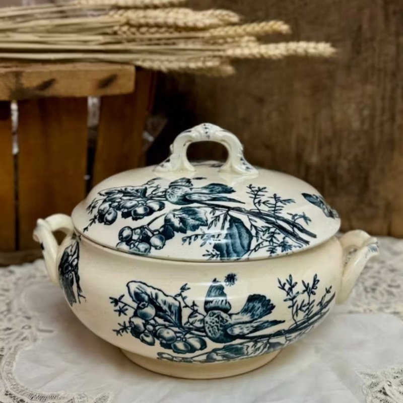 *50334-絕美法國古董瓷器HB & Cie Terre de Fer 湯盅 - 盤子/餐盤/盤架 - 瓷 透明