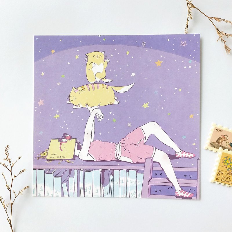【Escape Girl】Illustrated Postcard-Raise a Cat for Self-defense - Cards & Postcards - Paper 