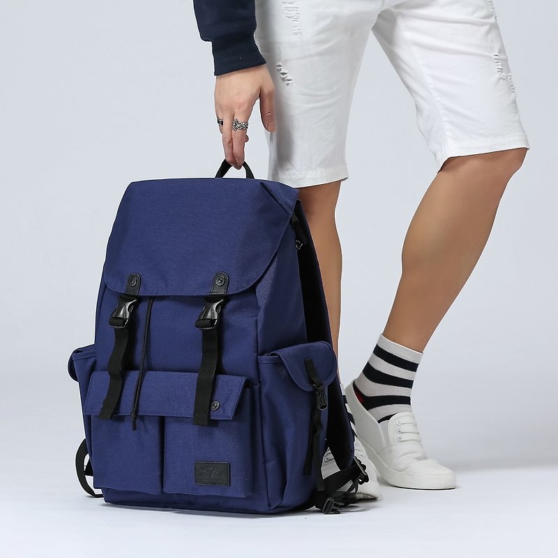 The Dude Hong Kong brand casual sports big rope mouth backpack Predator - purple blue - Backpacks - Other Materials Blue