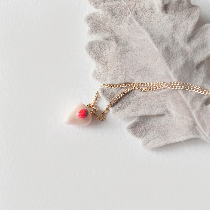 TeaTime / Afternoon Tea Time Strawberry Cake Necklace / Original Pure Handmade Strawberry Light Pink Goldlocked Chain Clavicle - Necklaces - Other Materials Pink