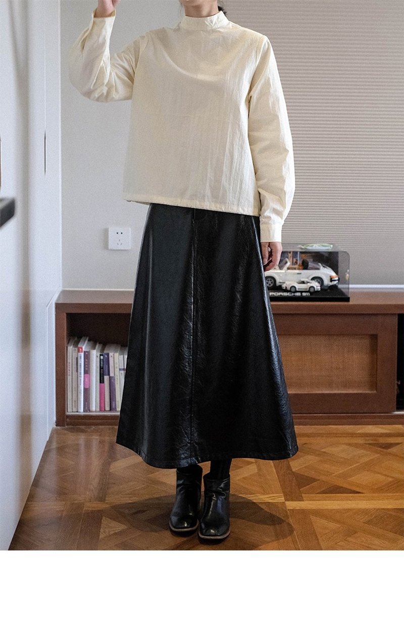 極簡約半高領棉質知性ins長袖襯衫 - 女襯衫 - 棉．麻 