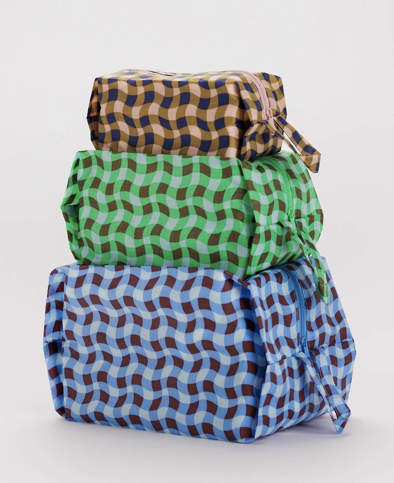BAGGU Travel Storage Bag Three Sets - Plaid Combination - กระเป๋าเครื่องสำอาง - วัสดุกันนำ้ หลากหลายสี