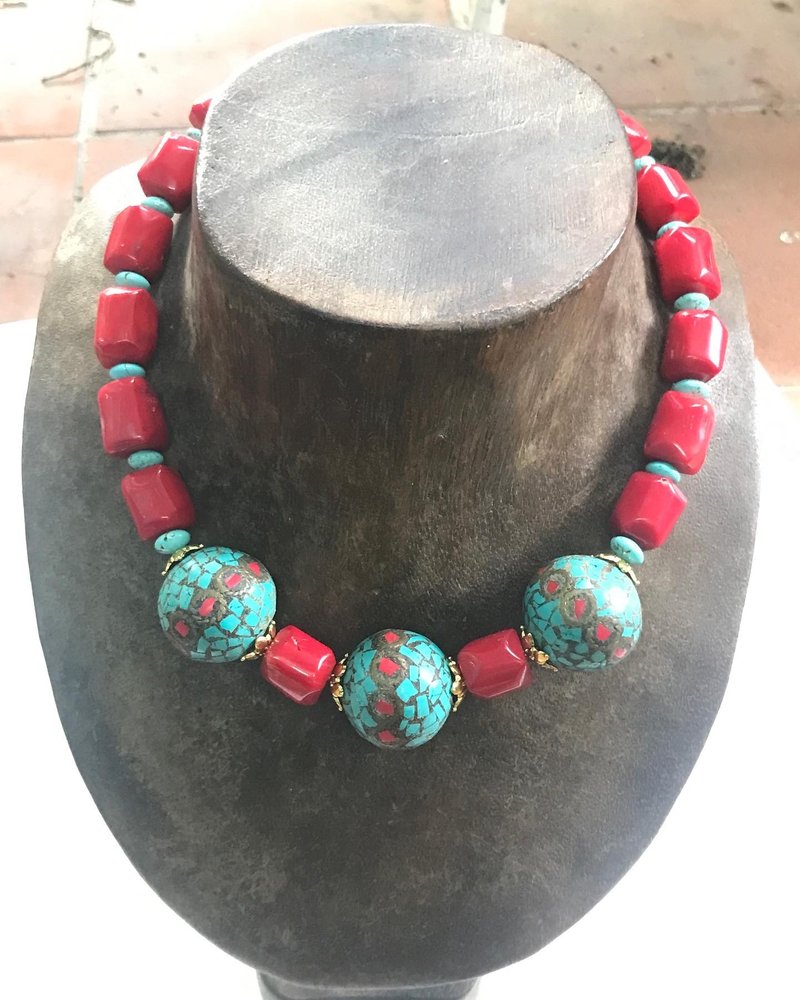Coral necklace and beads nepal - 項鍊 - 石頭 紅色