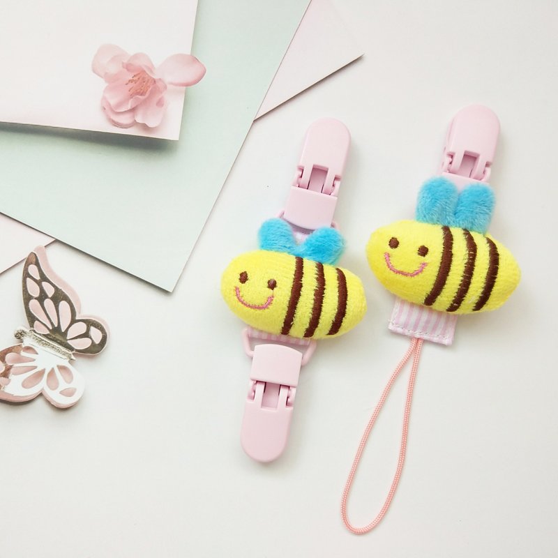 Happy bee-8 colors are available. Short version of pacifier chain/handkerchief holder - ขวดนม/จุกนม - ผ้าฝ้าย/ผ้าลินิน สึชมพู