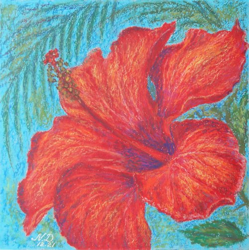 娜塔杜阿特 芙蓉繪畫原創藝術夏威夷花卉藝術品原創油畫棒