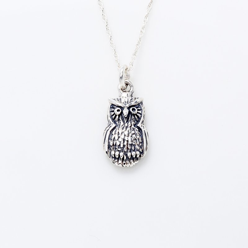 Cute Owl s925 sterling silver necklace Valentine's Day gift - สร้อยคอ - เงินแท้ สีเงิน