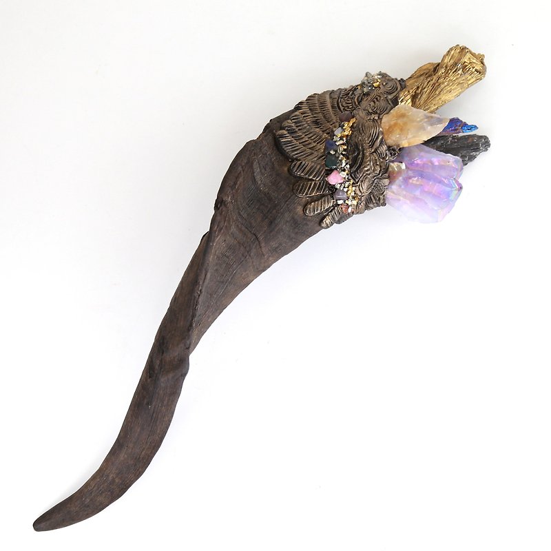 30cm Large Goat Horn Crystal Magic Wand - ของวางตกแต่ง - คริสตัล สีนำ้ตาล