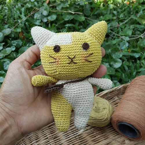 ChiangmaiCotton Natural Dyed Cotton Crochet Doll, Kitty Cat, Yellow