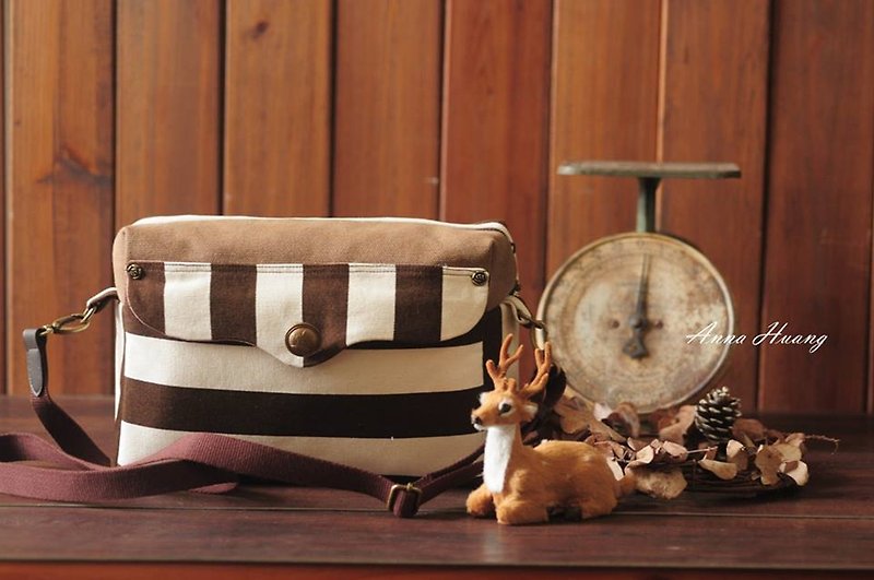 [cloth products] striped lace box (with strap can be back) - Messenger Bags & Sling Bags - Cotton & Hemp Brown