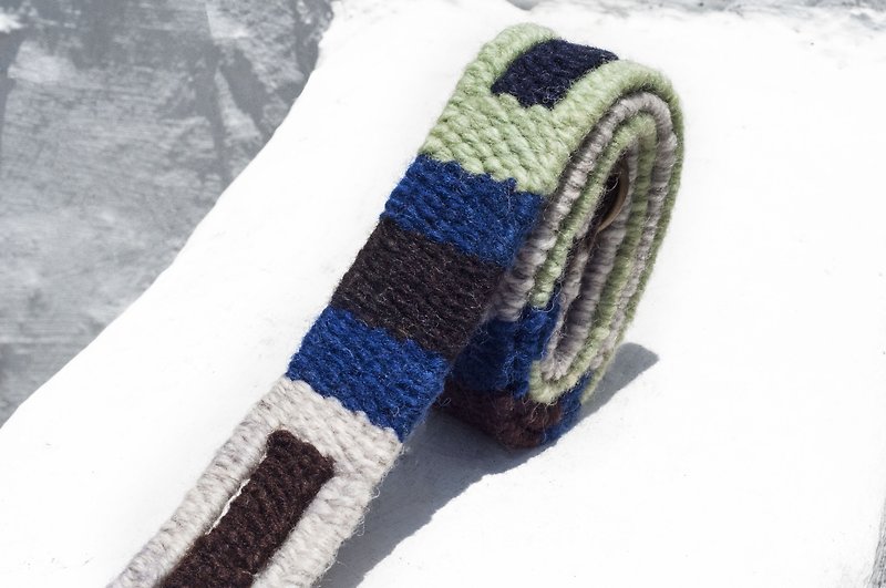 Valentine's Day Gift Boyfriend Gift Knitted Wool Belt/Tibetan Weaving Belt-Nordic Forest Green - Belts - Wool Multicolor