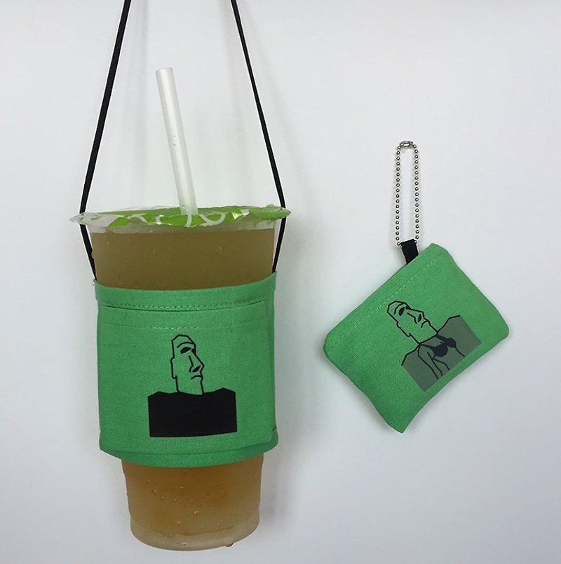 YCCT 環保飲料提袋 - 清新綠小魔女 (專利收納 / 可隨身攜帶 / 感溫變化) - 飲料提袋/杯袋/杯套 - 棉．麻 綠色