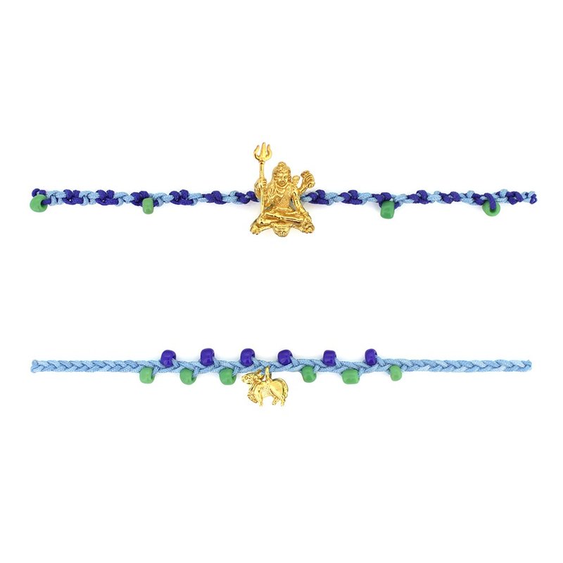 Trimurti Shiva Colorful SET Bracelets - two bracelets. Cord Bracelets. - 手鍊/手環 - 純銀 金色