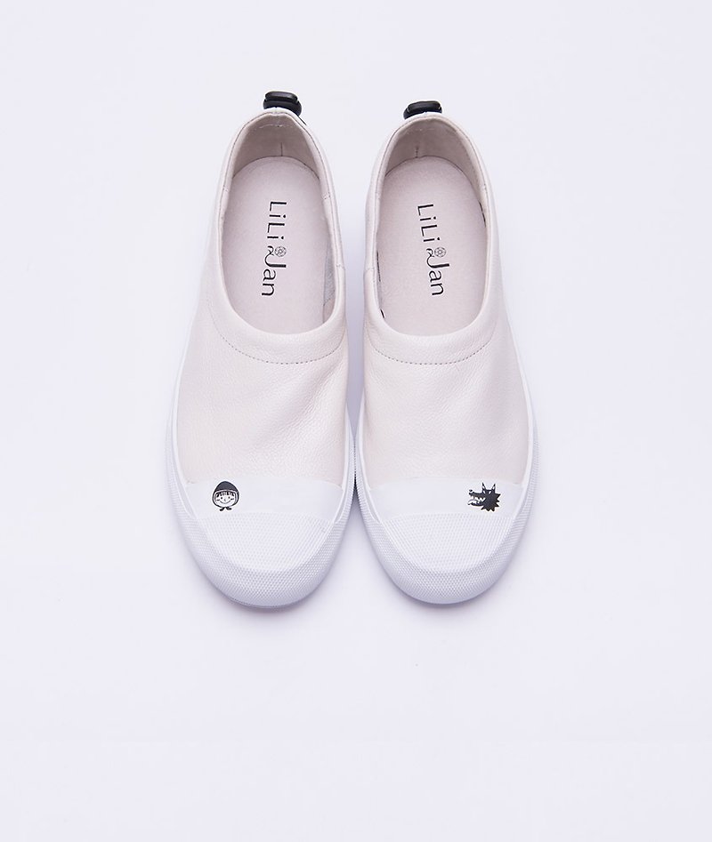 [Fairy charm] the first layer of leather elastic shoes mouth story shoes _ grandma white (22.5) - รองเท้าลำลองผู้หญิง - หนังแท้ ขาว