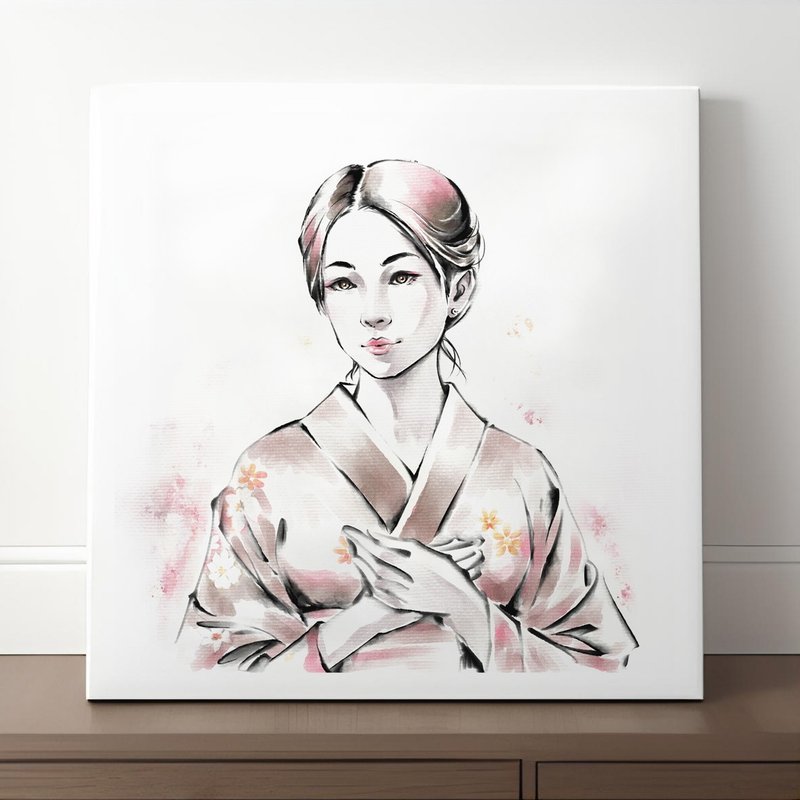 Black and White Sumi-e Portrait of Women Canvas Print for Living Room or Bedroom - Wall Décor - Paper White