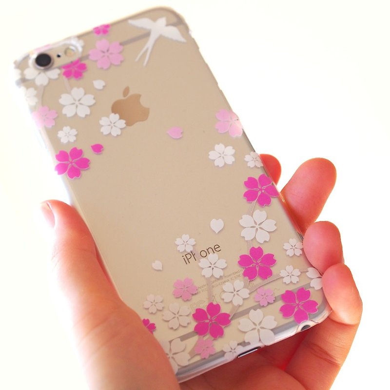 Clear iPhone case - Japanese Cherry Blossoms and Swallow - - Phone Cases - Plastic Transparent