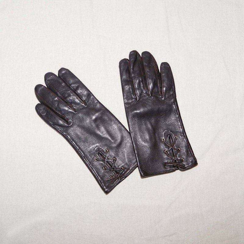 Vintage pumpkins. iCB Dark Brown Leather Short Gloves - ถุงมือ - หนังแท้ สีนำ้ตาล