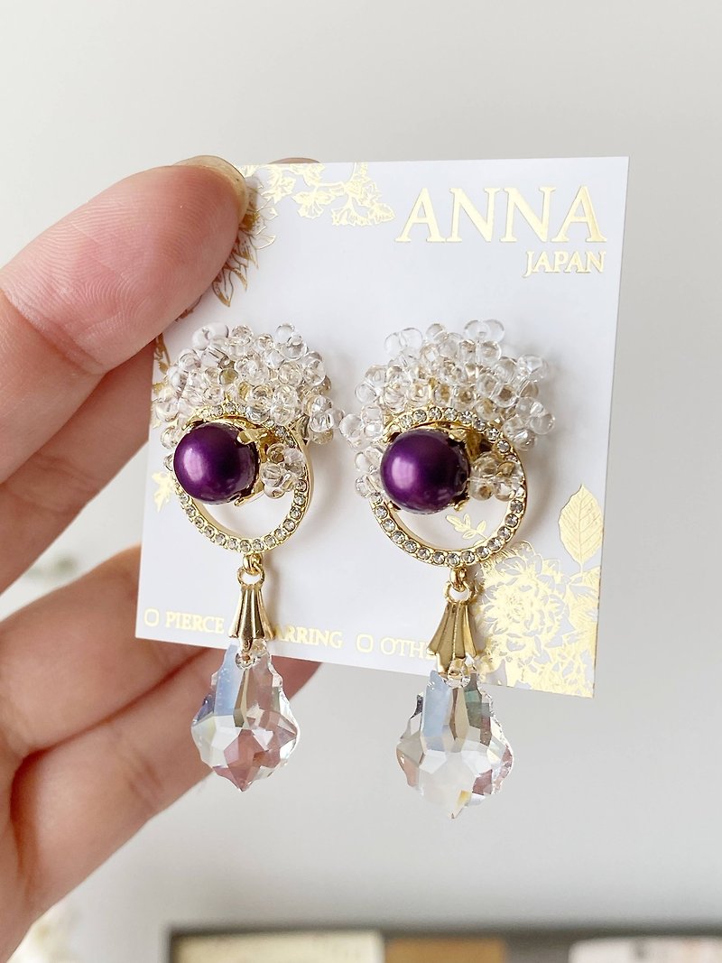 beauty purple purple crystal elegant - Earrings & Clip-ons - Glass Purple
