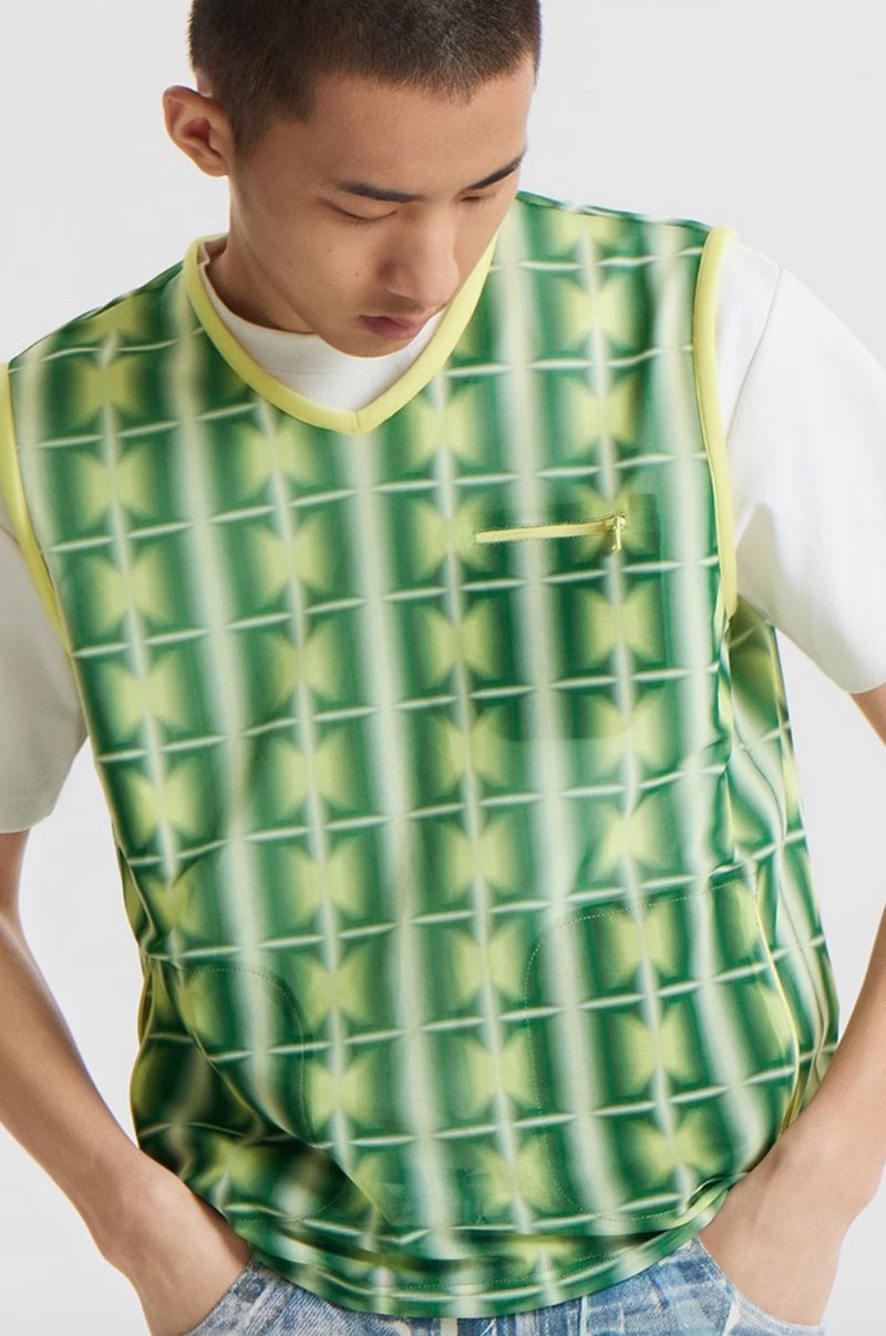 Lightning Mesh Vest 光電半透背心 無性別穿搭 - 背心/無袖上衣 - 棉．麻 黃色