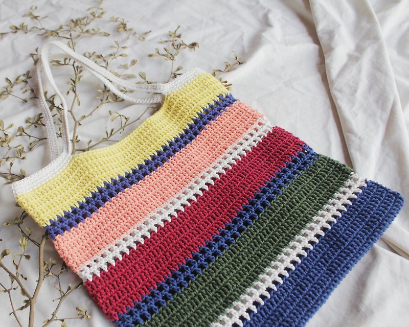 Striped Tote Bag ,Crochet Tote Bag ,Handmade ,Casual Bag - กระเป๋าแมสเซนเจอร์ - วัสดุอื่นๆ หลากหลายสี