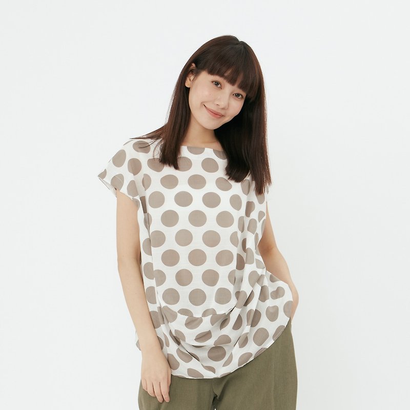 Hayla Puff hem wide-neck top/Dots - Women's Tops - Cotton & Hemp Gray