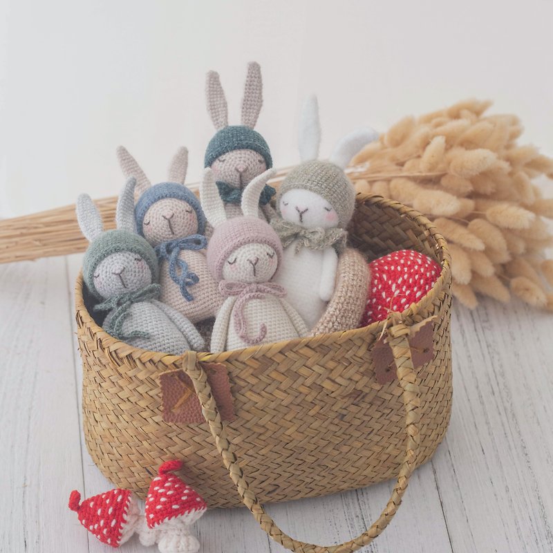 典雅祝福幸運小兔 ( 約16公分)-專為新生兒寶寶打造的手工玩偶 - 寶寶/兒童玩具/玩偶 - 羊毛 