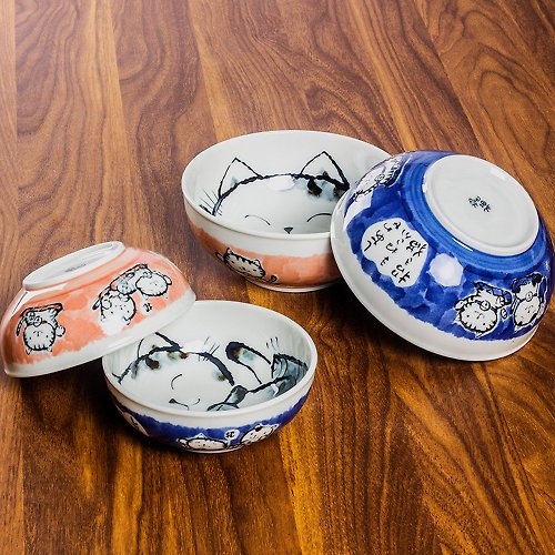 日本药师窑 日本進口美濃燒釉下彩輕量型招財貓陶瓷日式中號飯碗麵碗湯碗菜缽