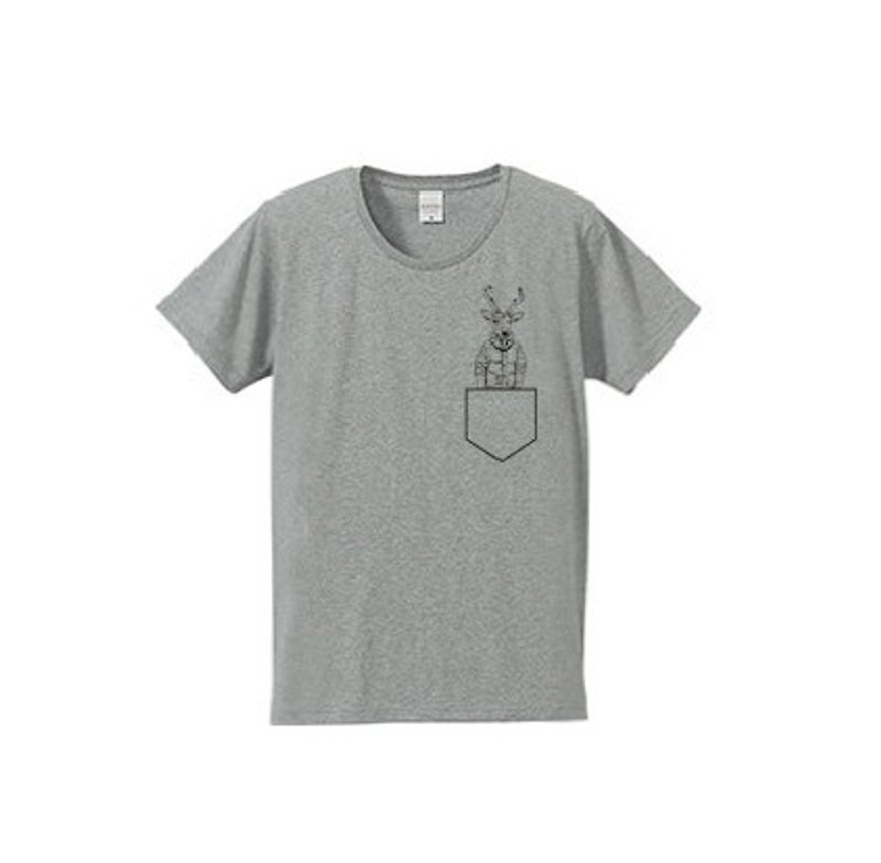 Deer pocket (4.7oz T-shirt gray) - เสื้อยืดผู้หญิง - วัสดุอื่นๆ สีเทา