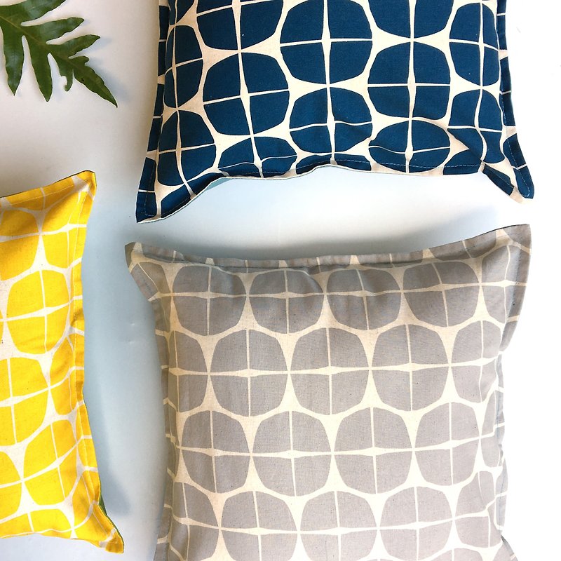 Tea Fragrance Nap Pillow - Collage Tile // Mustard Yellow, Light Grey // - Pillows & Cushions - Cotton & Hemp 