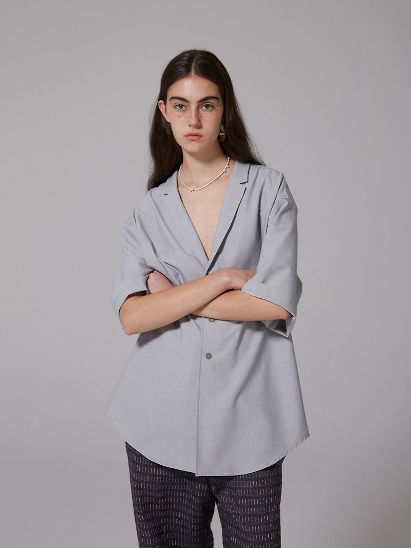 Summer suit collar shirt - Women's Shirts - Polyester Blue