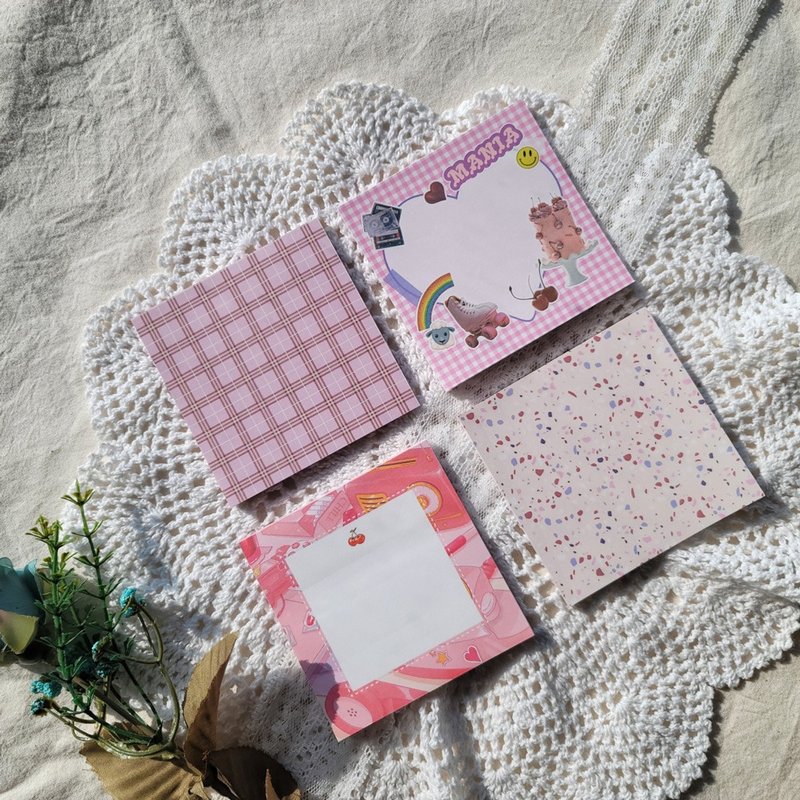 LovePuffClub Memopad 러브퍼프클럽 떡메모지 4종 - 便條紙/便利貼 - 紙 粉紅色