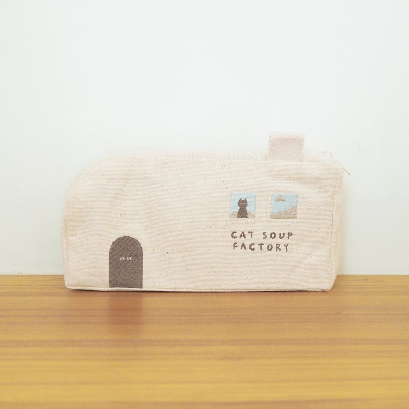 cat soup factory pencil case : natural - 化妝包/收納袋 - 棉．麻 白色