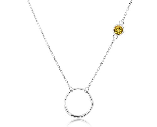 Majade Jewelry Design 黃水晶925純銀項鍊 不對稱側鑲圓形項鍊 10月誕生石業力鎖骨項鍊