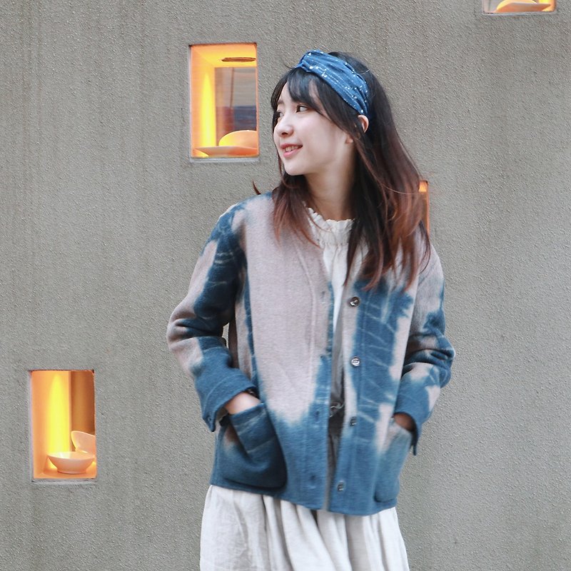 Thick plant blue dyed tie-dyed pure wool double-sided coat - เสื้อแจ็คเก็ต - ขนแกะ สีน้ำเงิน