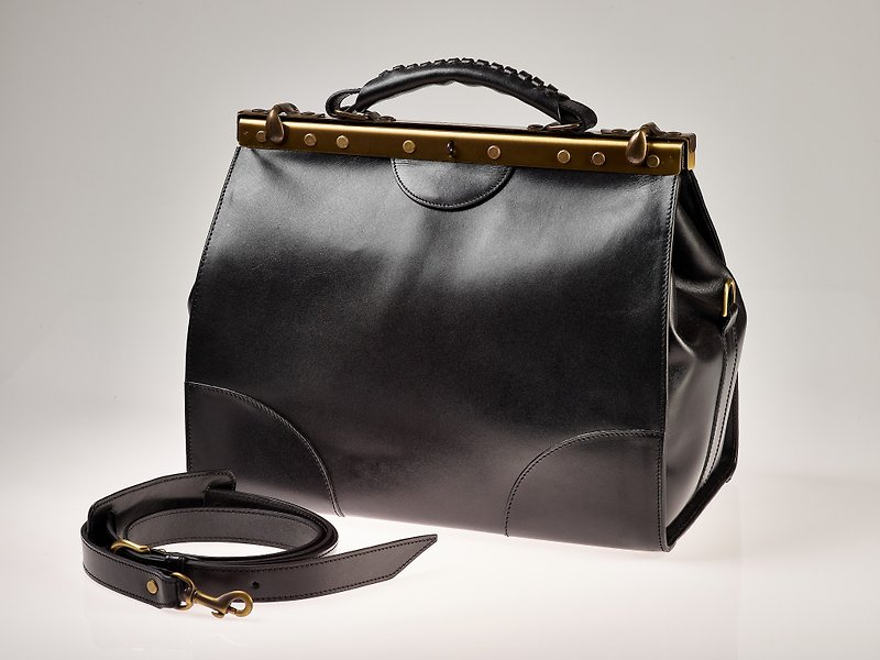 Black vegetable-tanned leather old frame western bag. - Handbags & Totes - Genuine Leather Black