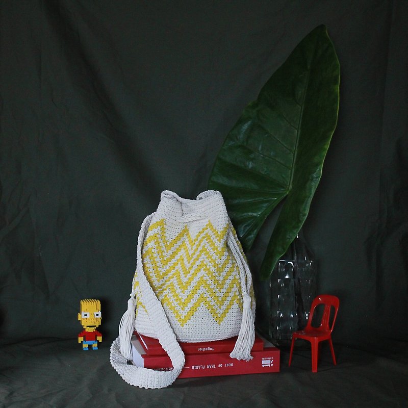 Crossbody bag ,Shoulder bag ,White and Yellow Crochet bag ,Crochet bag   - 背囊/背包 - 棉．麻 黃色