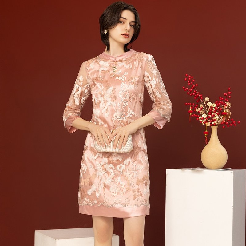 【MEDUSA】新中式粉紅刺繡小禮服(M-XL) | 禮服洋裝 媽媽禮服 - 禮服/小禮服 - 尼龍 粉紅色