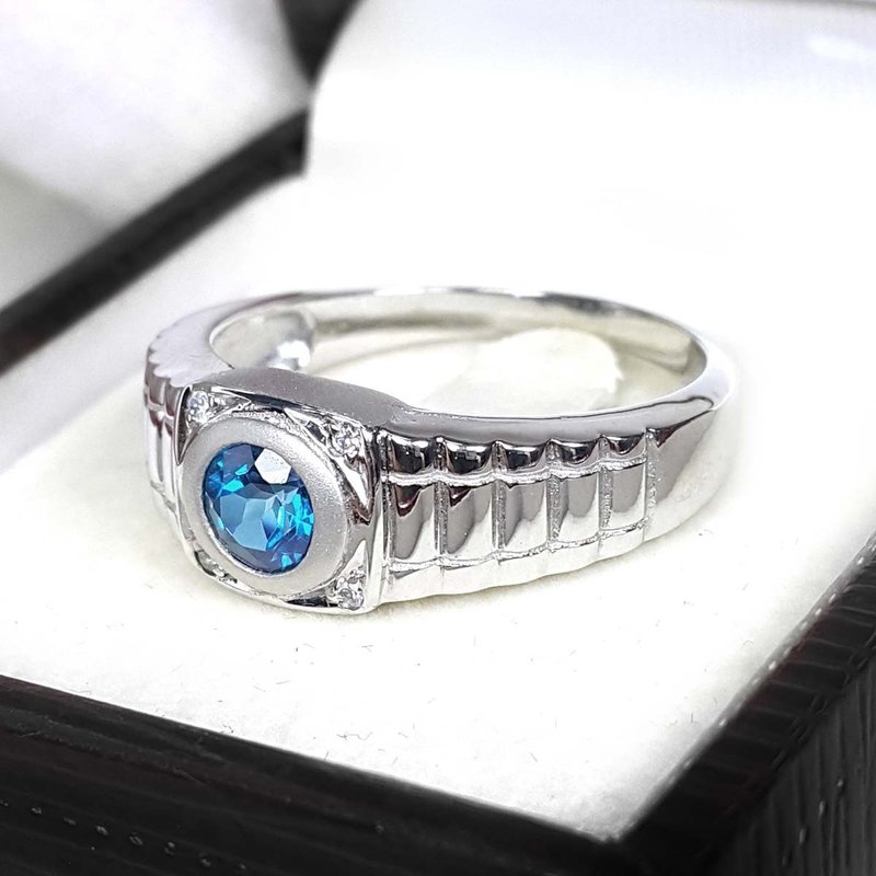 7 mm. Natural zircon ring silver sterling size 7.0 free resize - 戒指 - 純銀 藍色