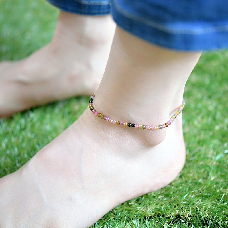 Multicolor tourmaline anklet that brings health with negative ion power October birthstone separately - Anklets & Ankle Bracelets - Other Metals Multicolor
