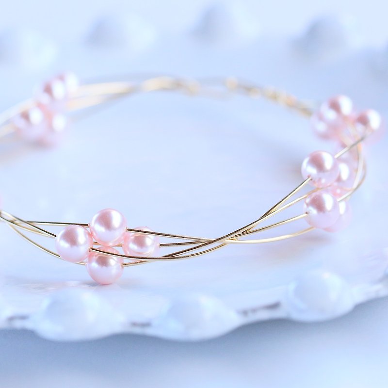 UTAKATA 14kgf Cherry Blossom Color Swarovski Pearl Bangle - Bracelets - Precious Metals Pink