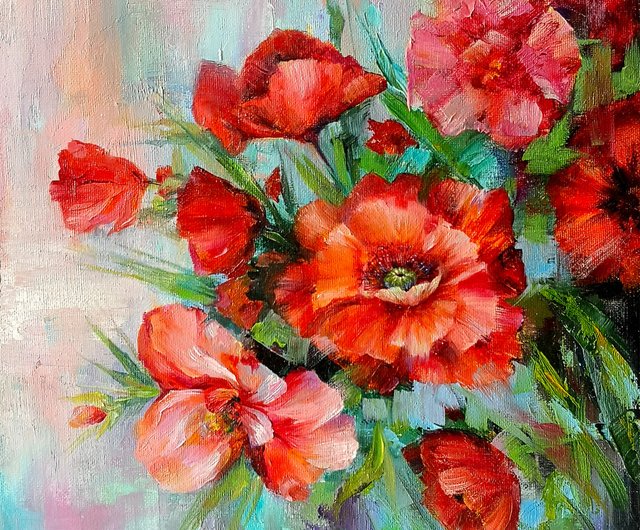 oil paintings of red poppies