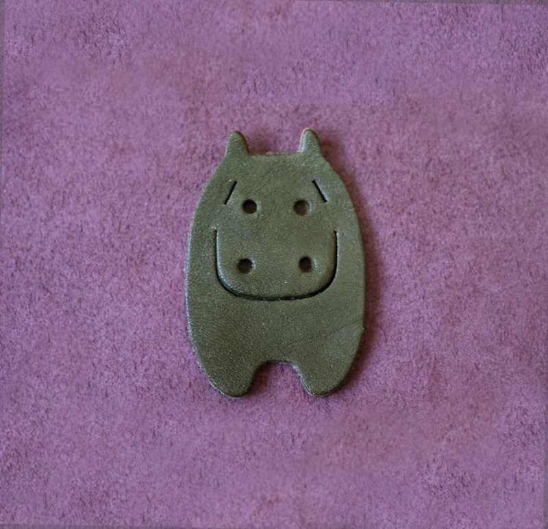 Leather Bookmark / Animal Bookmark / Gift - Hippopotamus Khaki Green - ที่คั่นหนังสือ - หนังแท้ สีกากี