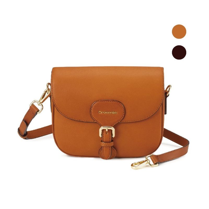 [Crossbody bag/24H fast shipping] Saddle bag/side backpack button-type half-flap crossbody bag vegetable tanned leather - Messenger Bags & Sling Bags - Genuine Leather Brown