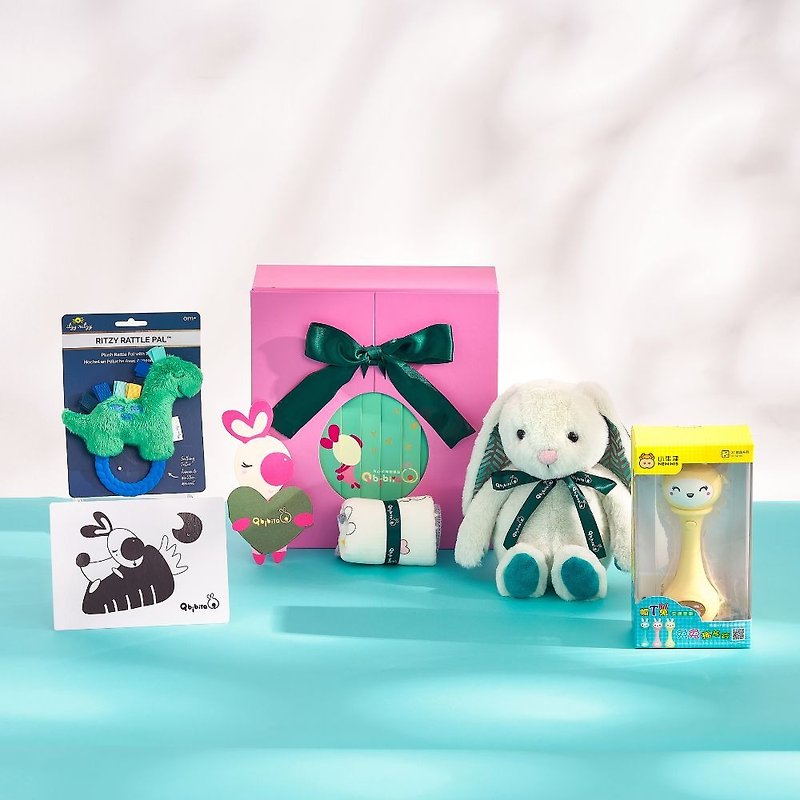 [Customized] Fengtu Pianpian-comfort doll + universal towel + music bell + game ring (full moon gift box) - Baby Gift Sets - Other Materials Pink