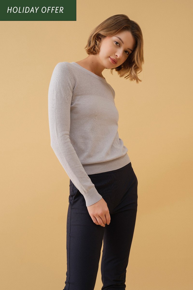 通花針織絲棉混紡毛衣 - 灰色 香港品牌 環保時尚 - 女毛衣/針織衫 - 絲．絹 灰色