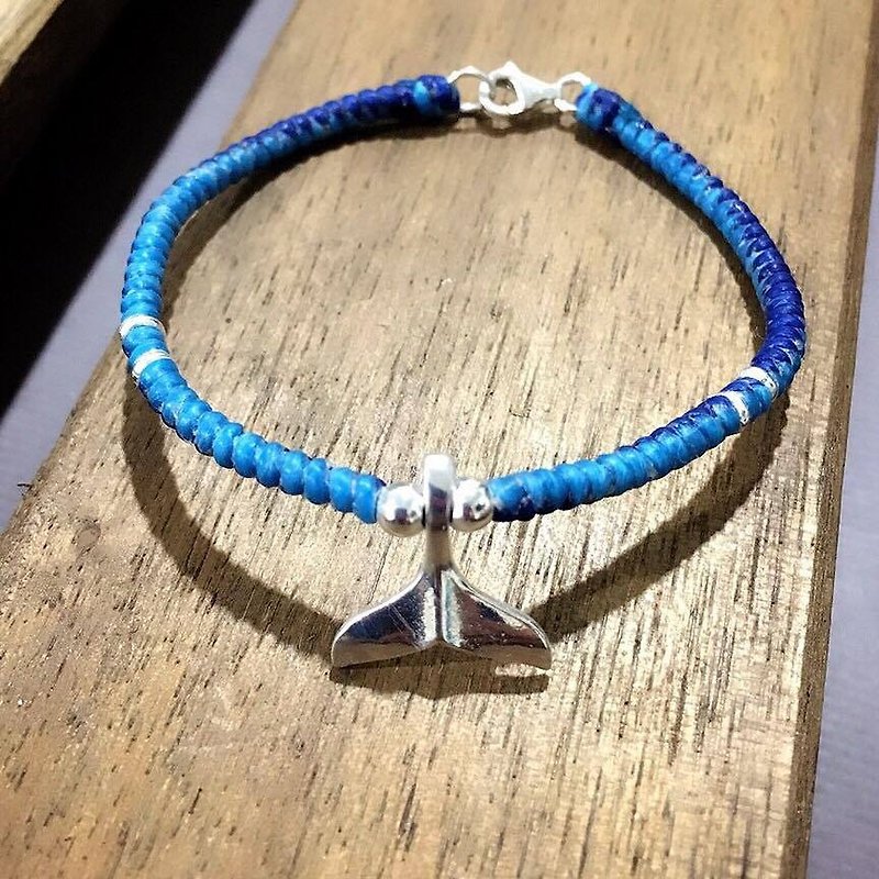 S&A Whale Tail Good Luck with Sterling Silver Silk Wax Thread Lucky Bracelet Bracelet - Bracelets - Sterling Silver Blue