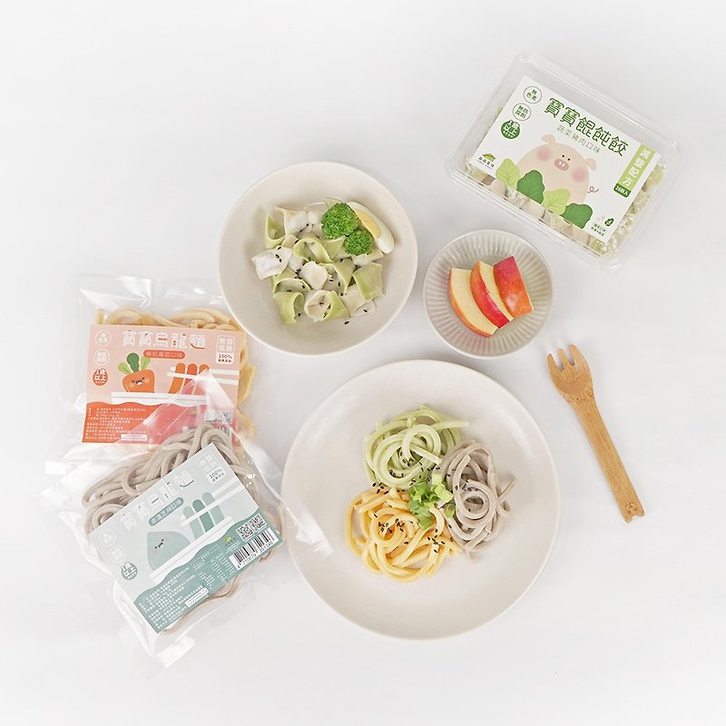 [Sensen Planet/Taiwan Free Shipping] Frozen Combination - Baby Wonton Dumplings 2 Boxes & Baby Udon Noodles 5 Packs - Noodles - Fresh Ingredients Multicolor